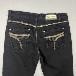 EUC Y2K Ace of Diamond Women's Jeans Embroidered Pockets Jet Black Spandex Sz 14